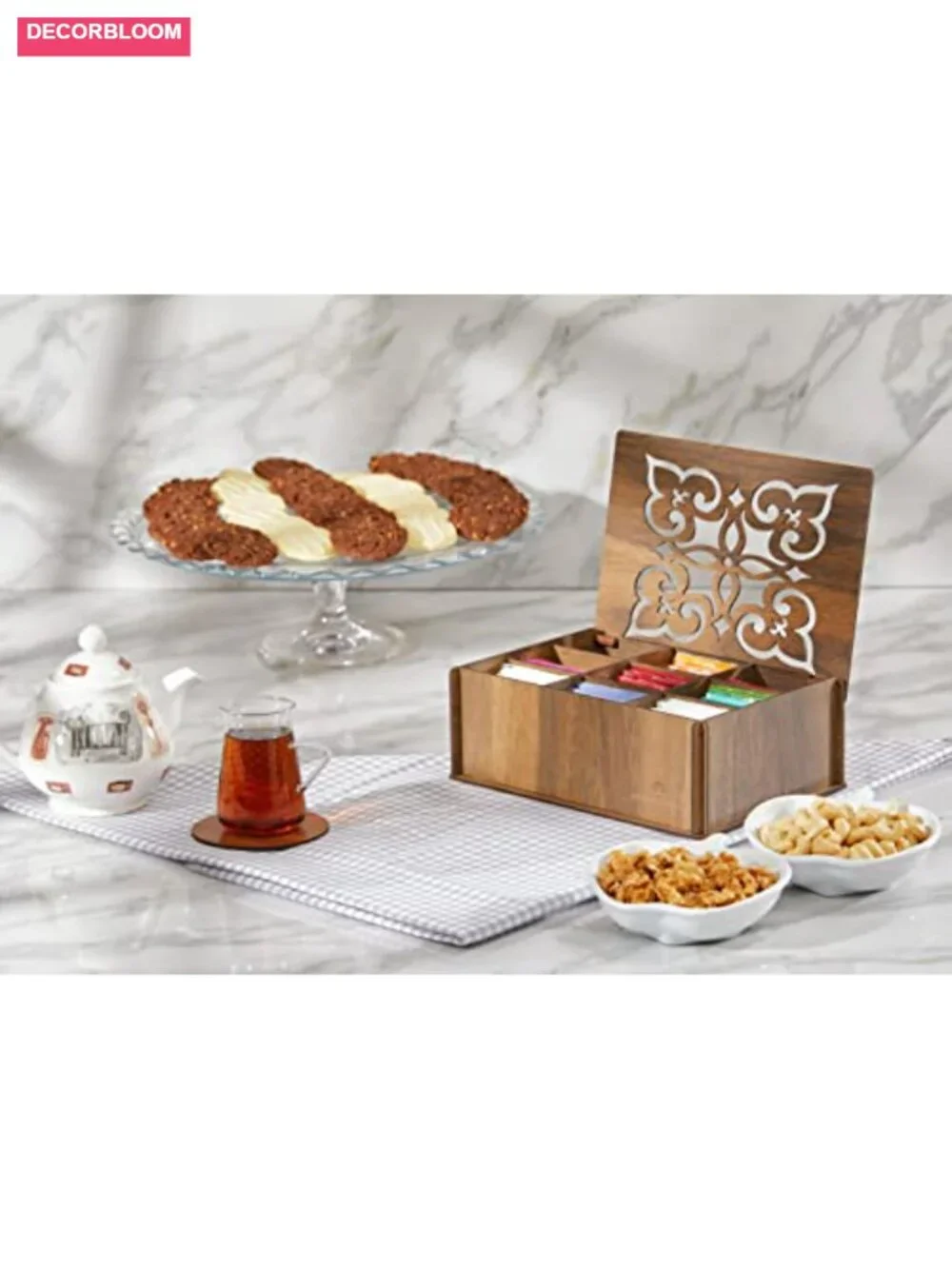 Wood Tea Storage Box 9 Compartments Walnut Eco Friendly Organizer